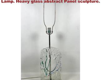 Lot 803 Laurel Lamp Mfg. Art Glass Table Lamp. Heavy glass abstract Panel sculpture. 