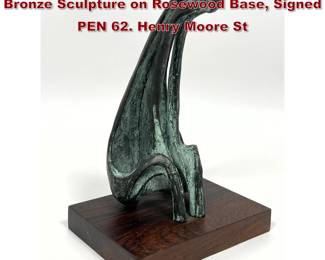 Lot 845 PEN 62 Mid Century Abstract Figural Bronze Sculpture on Rosewood Base, Signed PEN 62. Henry Moore St