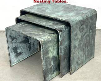 Lot 831 3pc Set Copper Finish Metal Nesting Tables. 