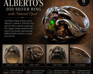 Alberto's Mexico 950 Silver brought Opal Ring size 6 bid #48
