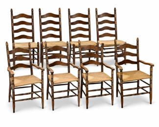 Set of 8 Vintage Ladder-back Rush Seat Dining Chairs bid #41