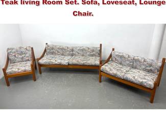 Lot 1386 3pc Domino Mobler Danish Modern Teak living Room Set. Sofa, Loveseat, Lounge Chair. 