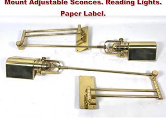 Lot 1337 Pr NESSEN Studios Brass Wall Mount Adjustable Sconces. Reading Lights. Paper Label. 