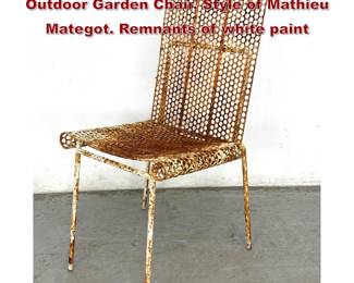 Lot 1563 Perforated Sheet Metal Iron Outdoor Garden Chair. Style of Mathieu Mategot. Remnants of white paint 
