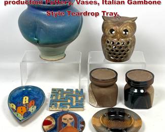 Lot 1504 8pcs Art Pottery. Lot of Studio and production Pottery, Vases, Italian Gambone Style Teardrop Tray, 