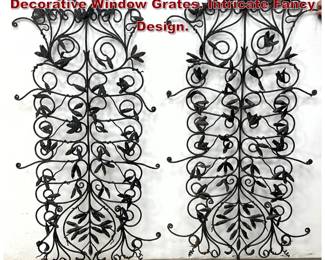 Lot 1557 Pair Vintage Forged Iron Decorative Window Grates. Intricate Fancy Design. 