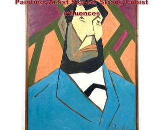 Lot 1436 Midcentury modernist Portrait Painting. Artist Signed. Strong Cubist influences