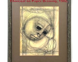 Lot 1242 Ben Macala, Modernist Figure, Charcoal on Paper Drawing, 1982,