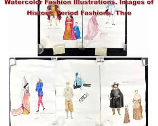 Lot 1303 3pc R.M. LEE 1979 Pen and Watercolor Fashion Illustrations. Images of Historic Period Fashions. Thre