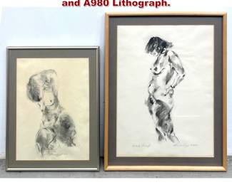 Lot 1464 2pcs Figural Nudes. 1984 Drawing and A980 Lithograph. 