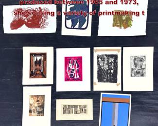 Lot 1322 10pc midcentury modern prints produced between 1965 and 1973, showcasing a variety of printmaking t