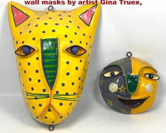 Lot 1209 2pcs Handpainted papiermache wall masks by artist Gina Truex, 
