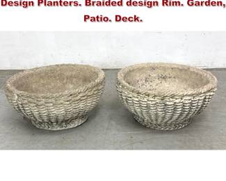 Lot 1545 Pr Cement Outdoor Woven Basket Design Planters. Braided design Rim. Garden, Patio. Deck. 