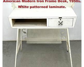 Lot 1308 Modecraft New York MidCentury American Modern Iron Frame Desk, 1950s. White patterned laminate. 