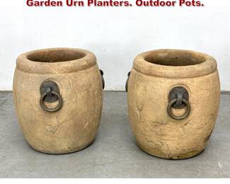 Lot 1540 Pair 18 Heavy Cast Stone and Iron Garden Urn Planters. Outdoor Pots. 