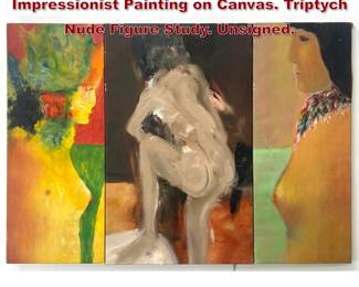 Lot 1468 Large Norman Rubington Impressionist Painting on Canvas. Triptych Nude Figure Study. Unsigned.