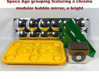 Lot 1475 Mid Century Modern Lot. 1970s Space Age grouping featuring a chrome modular bubble mirror, a bright 