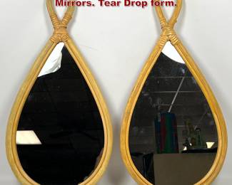 Lot 1255 Pair Matching Rattan Bamboo Wall Mirrors. Tear Drop form. 