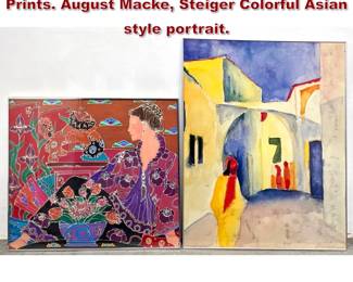 Lot 1453 2pcs Mid Century Modern Art Prints. August Macke, Steiger Colorful Asian style portrait.