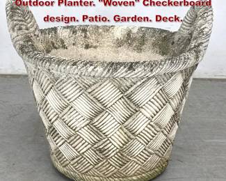 Lot 1548 Cement Woven Handled Basket Outdoor Planter. Woven Checkerboard design. Patio. Garden. Deck. 