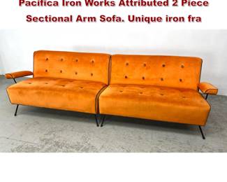 Lot 1366 50s Vintage Milo Baughman Pacifica Iron Works Attributed 2 Piece Sectional Arm Sofa. Unique iron fra