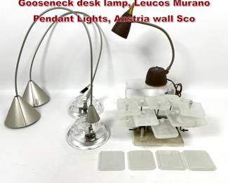 Lot 1512 Mid Century Modern Lighting Lot. Gooseneck desk lamp, Leucos Murano Pendant Lights, Austria wall Sco