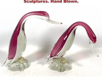 Lot 1237 Pair Large Murano Art Glass Bird Sculptures. Hand Blown. 