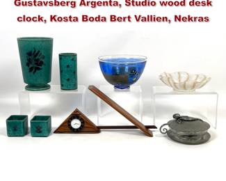Lot 1483 Mid Century Modern Lot. Gustavsberg Argenta, Studio wood desk clock, Kosta Boda Bert Vallien, Nekras