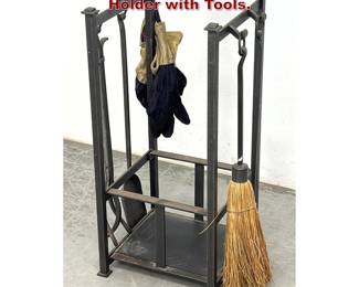 Lot 1312 Forged Iron Fireplace Set. Log Holder with Tools. 