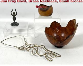 Lot 1492 Mixed Mid Century Modern Objects. Jim Fray Bowl, Brass Necklace, Small bronze figure.