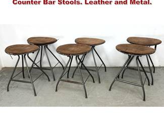Lot 1388 Set 6 Four Hands Rockwell Ryder Counter Bar Stools. Leather and Metal. 