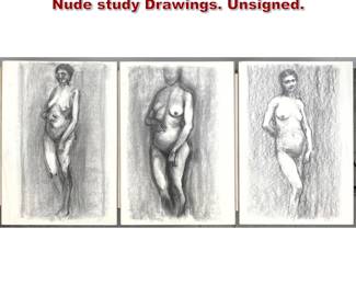Lot 1467 3pcs Norman Rubington. Charcoal Nude study Drawings. Unsigned. 