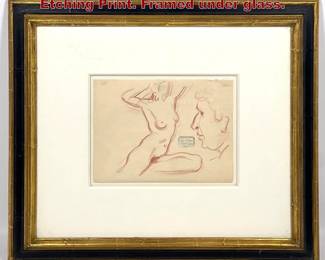 Lot 1232 Willi Wroger Nachlass Nude study Etching Print. Framed under glass.