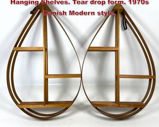 Lot 1329 Pair Vintage Mid Century Modern Hanging Shelves. Tear drop form. 1970s Danish Modern style. 