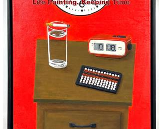 Lot 1474 Small Gabe Langholtz Acrylic still Life Painting. Keeping Time