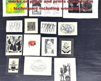 Lot 1321 14pc Modern and contemporary works on paper and prints executed in techniques including woodcut, lin