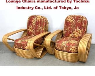 Lot 1380 Pair Paul Frankl 6 Band Rattan Lounge Chairs manufactured by Tochiku Industry Co., Ltd. of Tokyo, Ja