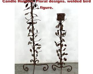 Lot 1538 Pair Floor Standing Torchiere Candle Holders. Floral designs. welded bird figure. 