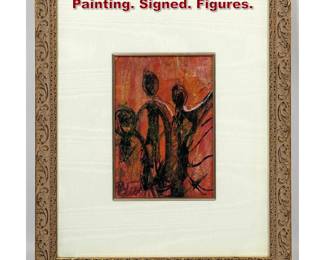 Lot 1270 Abstract Modern Mixed Media Painting. Signed. Figures. 