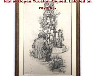 Lot 1448 Allyn Cox Pencil Drawing Stone Idol at Copan Yucaton. Signed. Labeled on reverse.