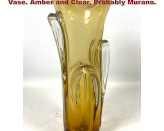 Lot 1215 Mid Century Modern Art Glass Vase. Amber and Clear. Probably Murano. 