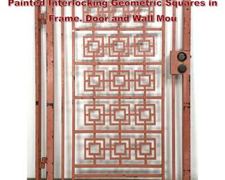 Lot 1519 Architectural Iron Security Gate. Painted Interlocking Geometric Squares in Frame. Door and Wall Mou