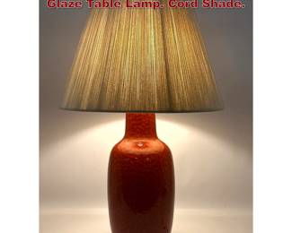 Lot 1361 Mid Century Modern Mottled Red Glaze Table Lamp. Cord Shade. 