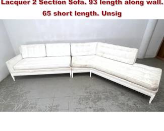 Lot 1391 Tommi Parzinger Sectional White Lacquer 2 Section Sofa. 93 length along wall. 65 short length. Unsig