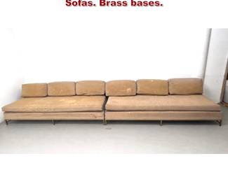 Lot 1398 2pcs Paul McCobb style Armless Sofas. Brass bases. 