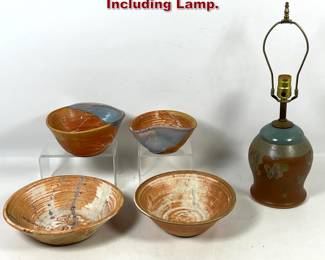 Lot 1486 5pcs Studio artist Pottery Including Lamp. 