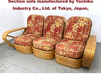 Lot 1382 Paul Frankl 6 Band Rattan 3 Section sofa manufactured by Tochiku Industry Co., Ltd. of Tokyo, Japan,