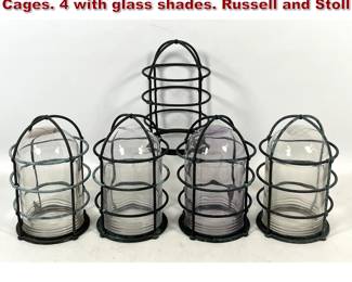 Lot 1506 Industrial Style Marine Lighting Cages. 4 with glass shades. Russell and Stoll