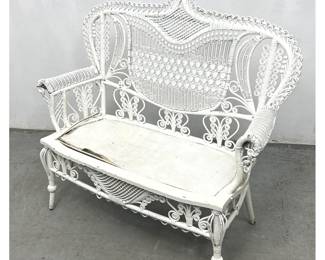 Lot 1521 Vintage White Wicker Settee Sofa. 