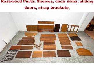 Lot 1409 Large Lot Danish Modern Teak and Rosewood Parts. Shelves, chair arms, sliding doors, strap brackets,